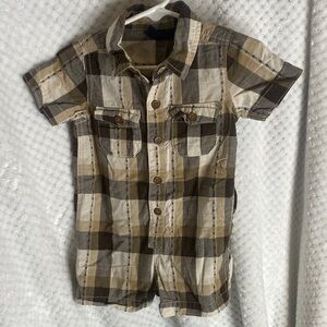 GAP Brown and Cream plaid one piece romper outfit